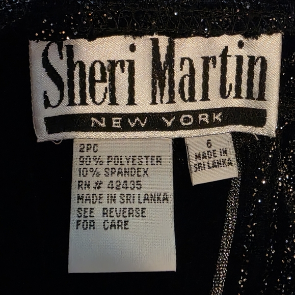 Sheri Martin Vintage 2PC Glitter Pantsuit Black Silver Faux Jacket Pant Set 6/10 - Picture 9 of 12
